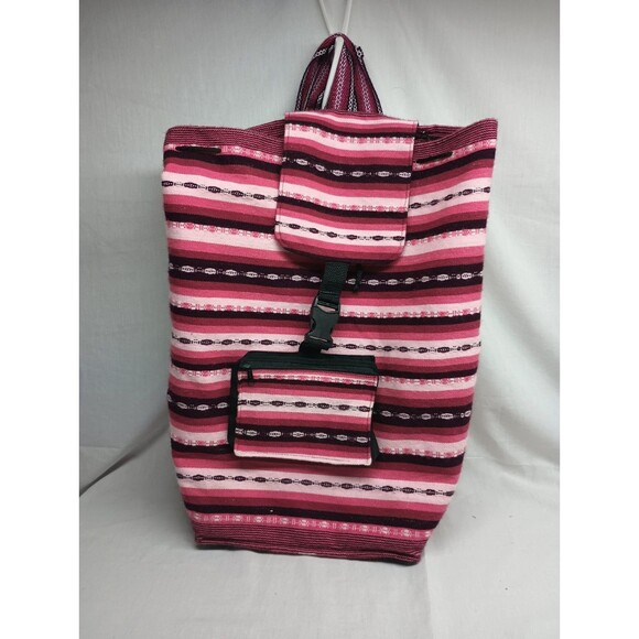 Pink Woven Blanket Backpack Large Hippie-Chic Boho Retro 90s Aztec - Picture 1 of 5